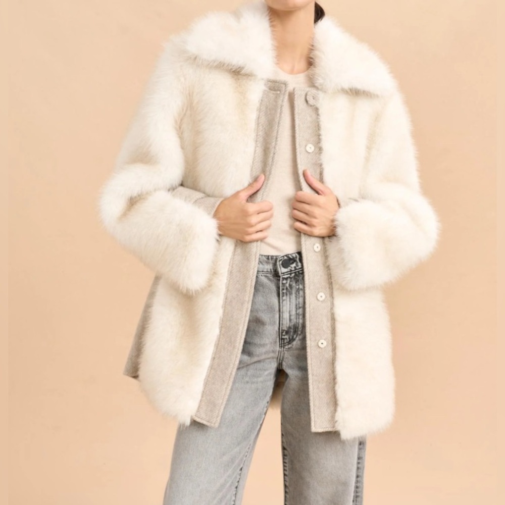 La Ligne Cream Faux Fur Coat